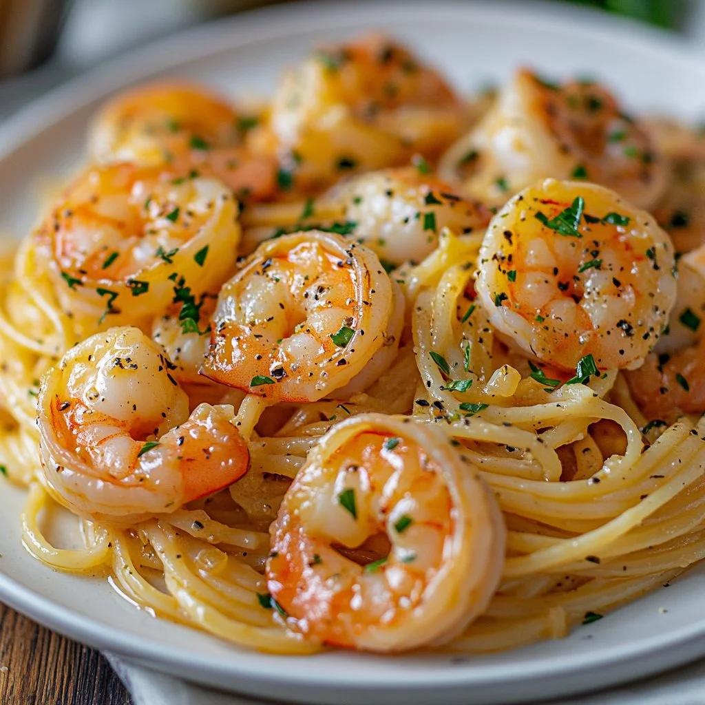 Delicious classic shrimp scampi served with garlic and butter sauce