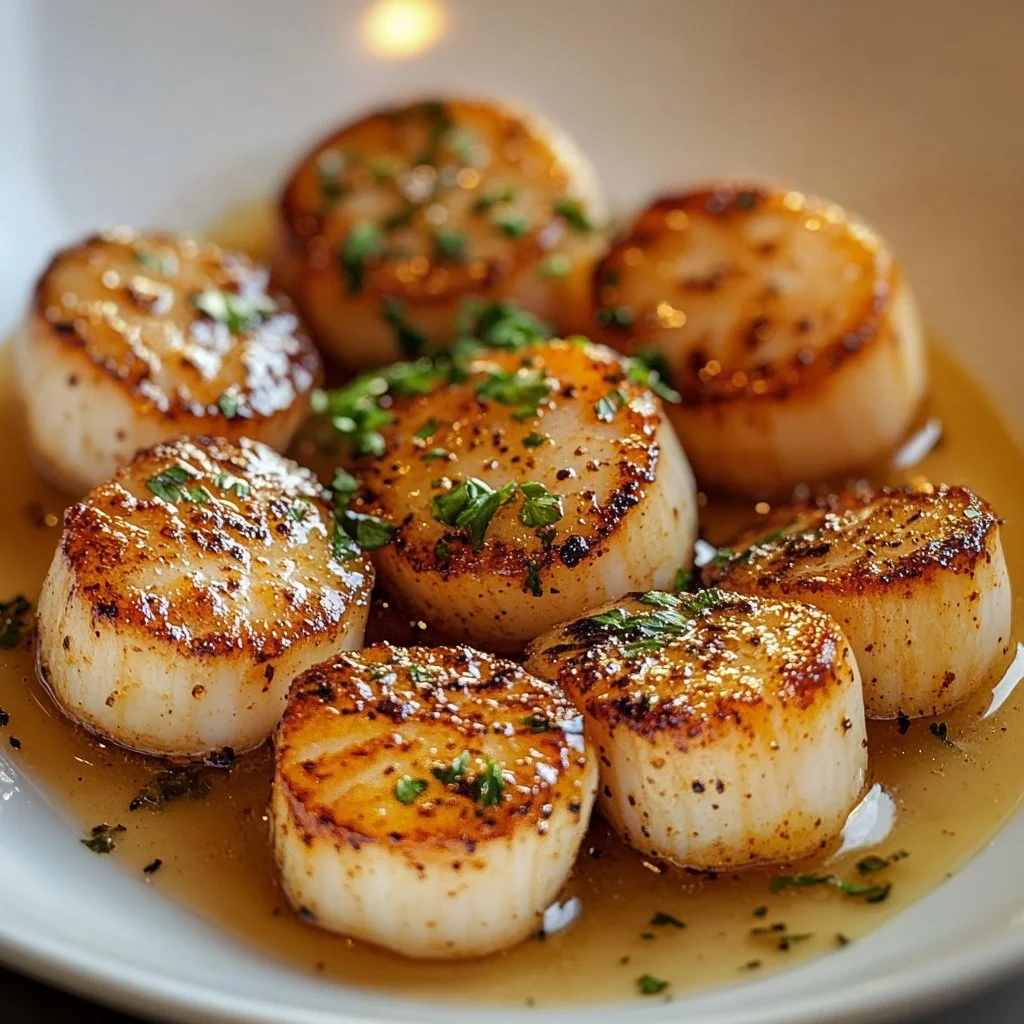 Creamy Cajun scallops cooked in a skillet with spices and herbs