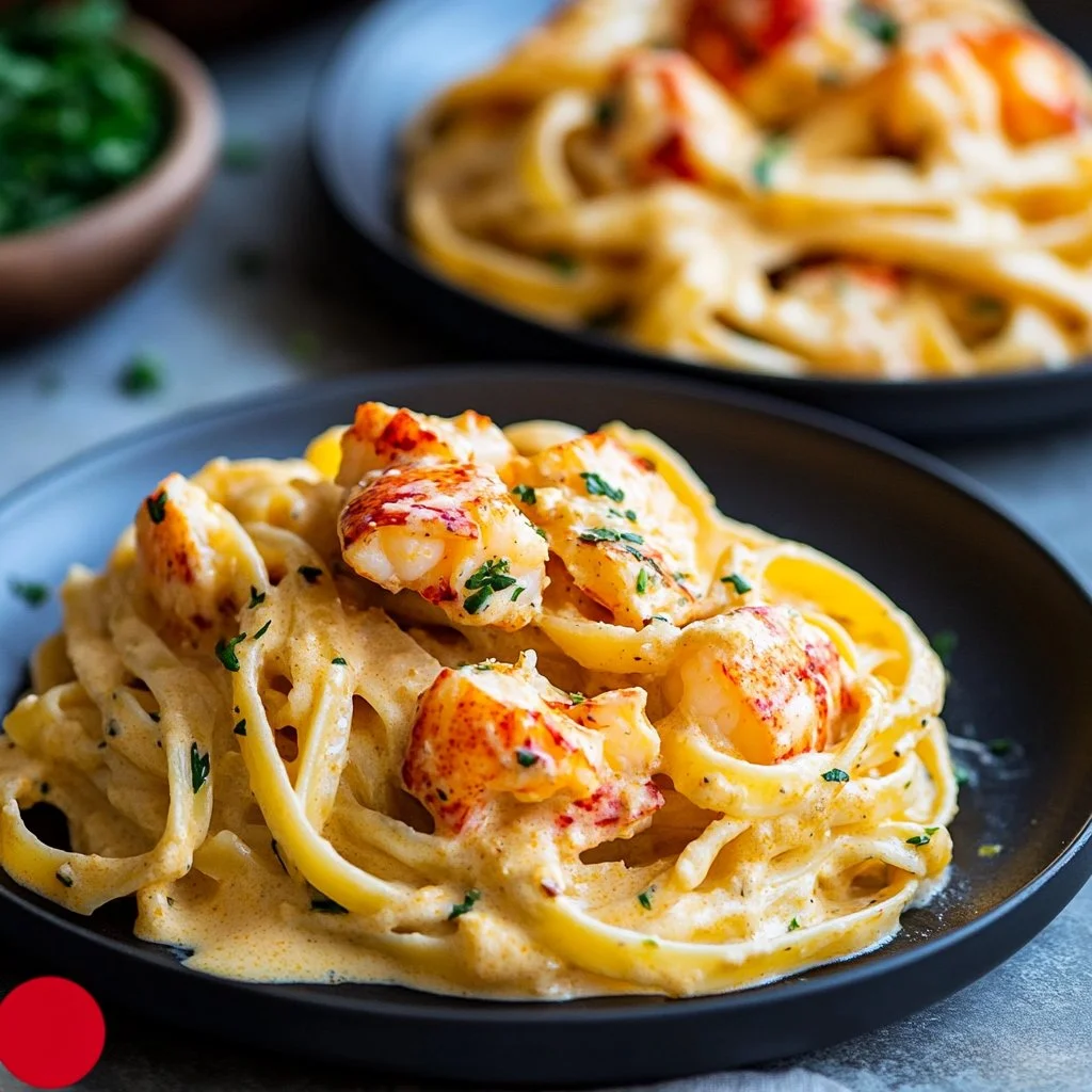Delicious creamy lobster pasta with herbs and a rich sauce