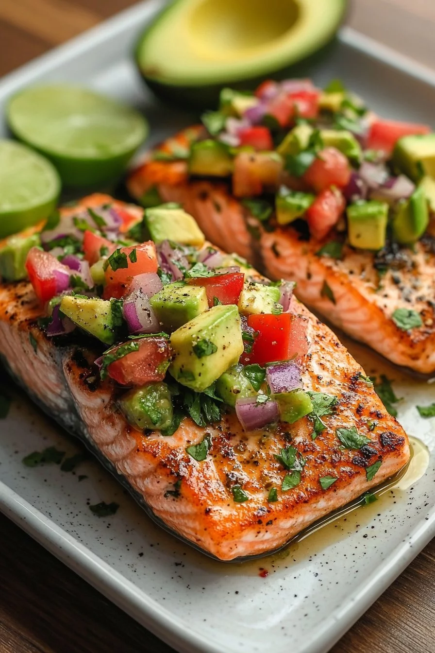 Baked Cilantro Lime Salmon with Avocado Salsa