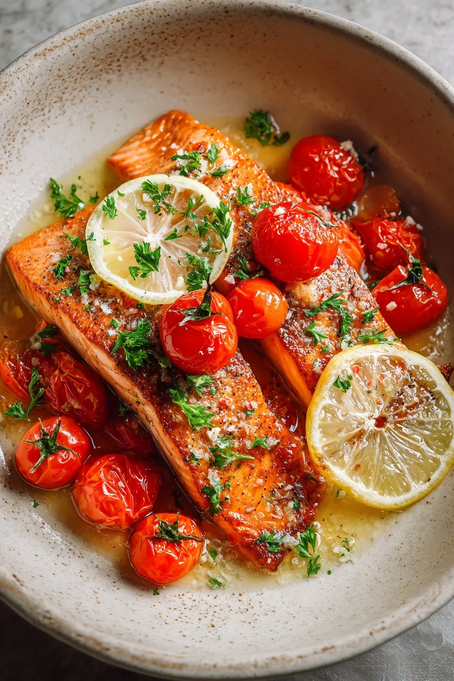 Quick and Easy Salmon with Tomato Lemon Sauce