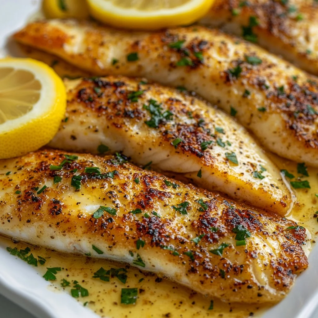 Delicious garlic butter oven baked tilapia on a white plate