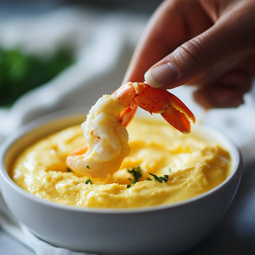 Creamy garlic butter seafood dip served in a bowl with fresh herbs.