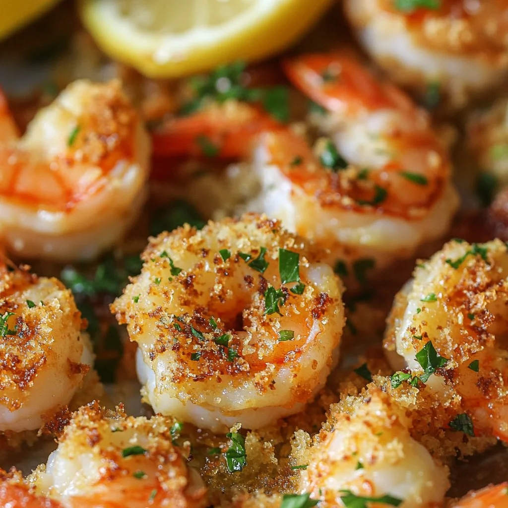 Delicious garlic parmesan baked shrimp served on a plate