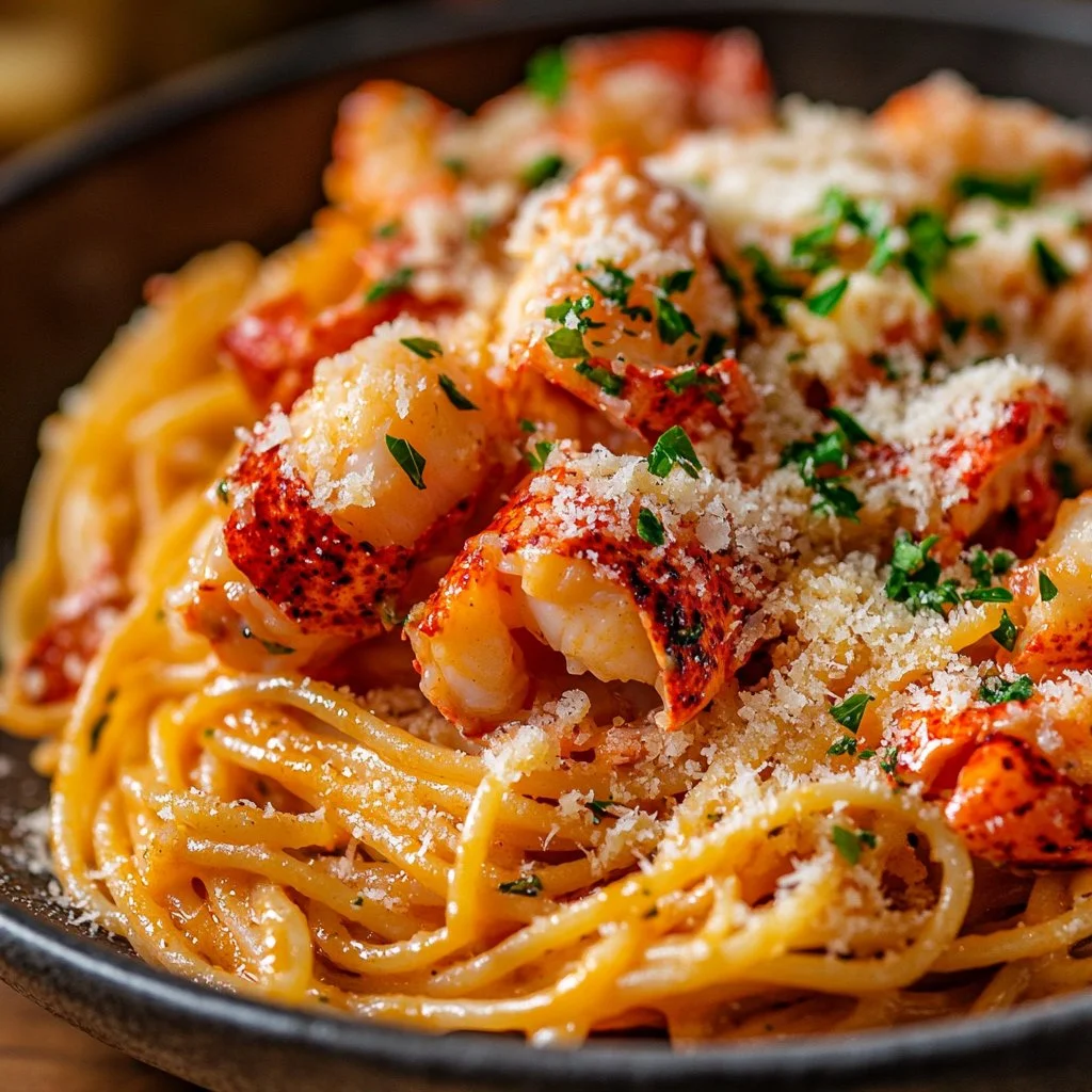 Gordon Ramsay's delectable lobster pasta dish garnished with fresh herbs