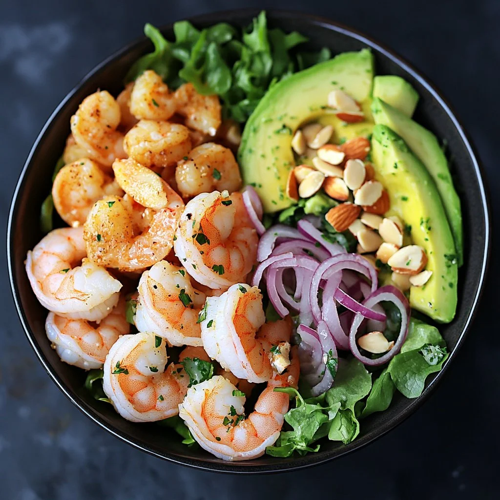 Healthy Citrus Shrimp Salad with fresh vegetables and zesty dressing