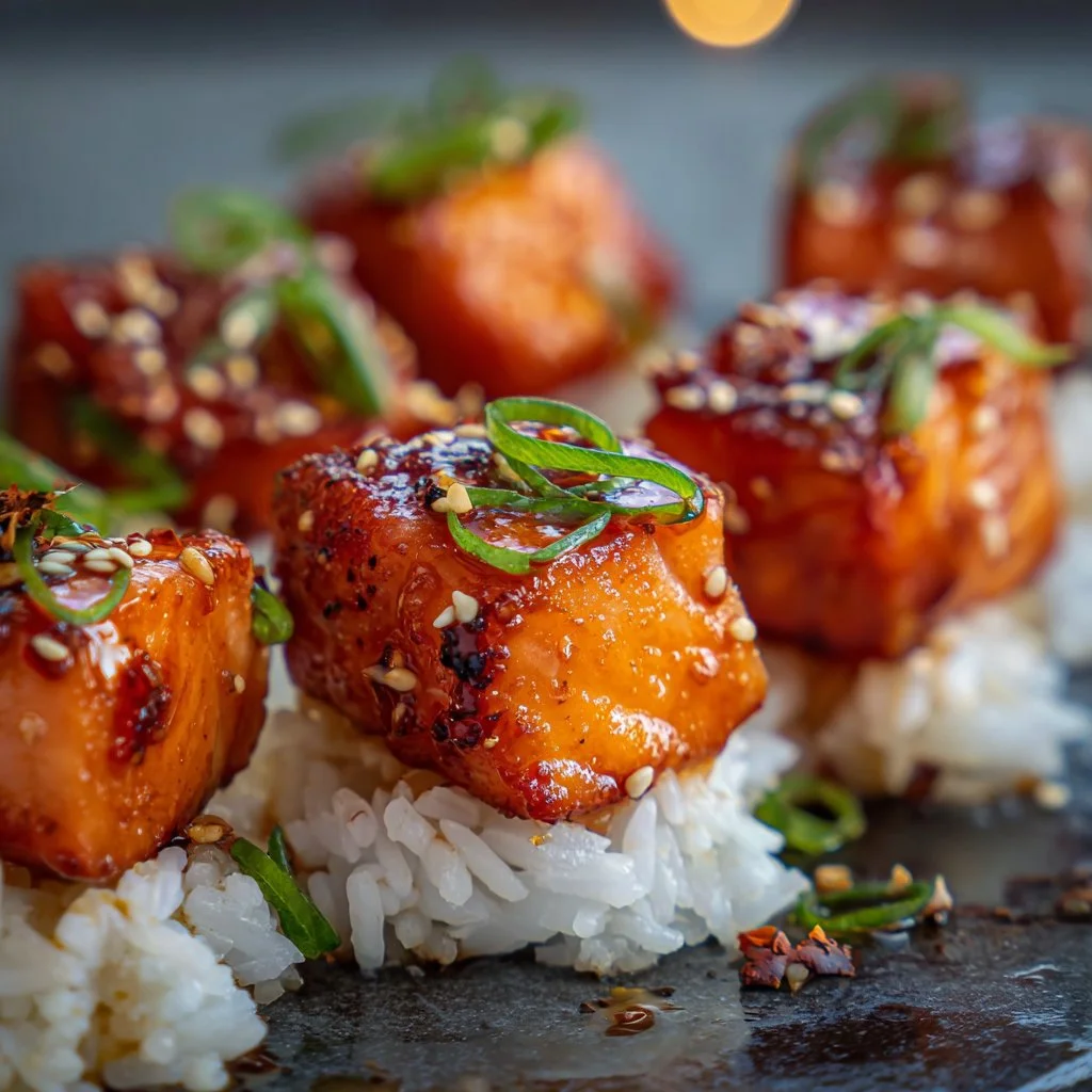 Delicious Honey Garlic Salmon Bites served on a plate