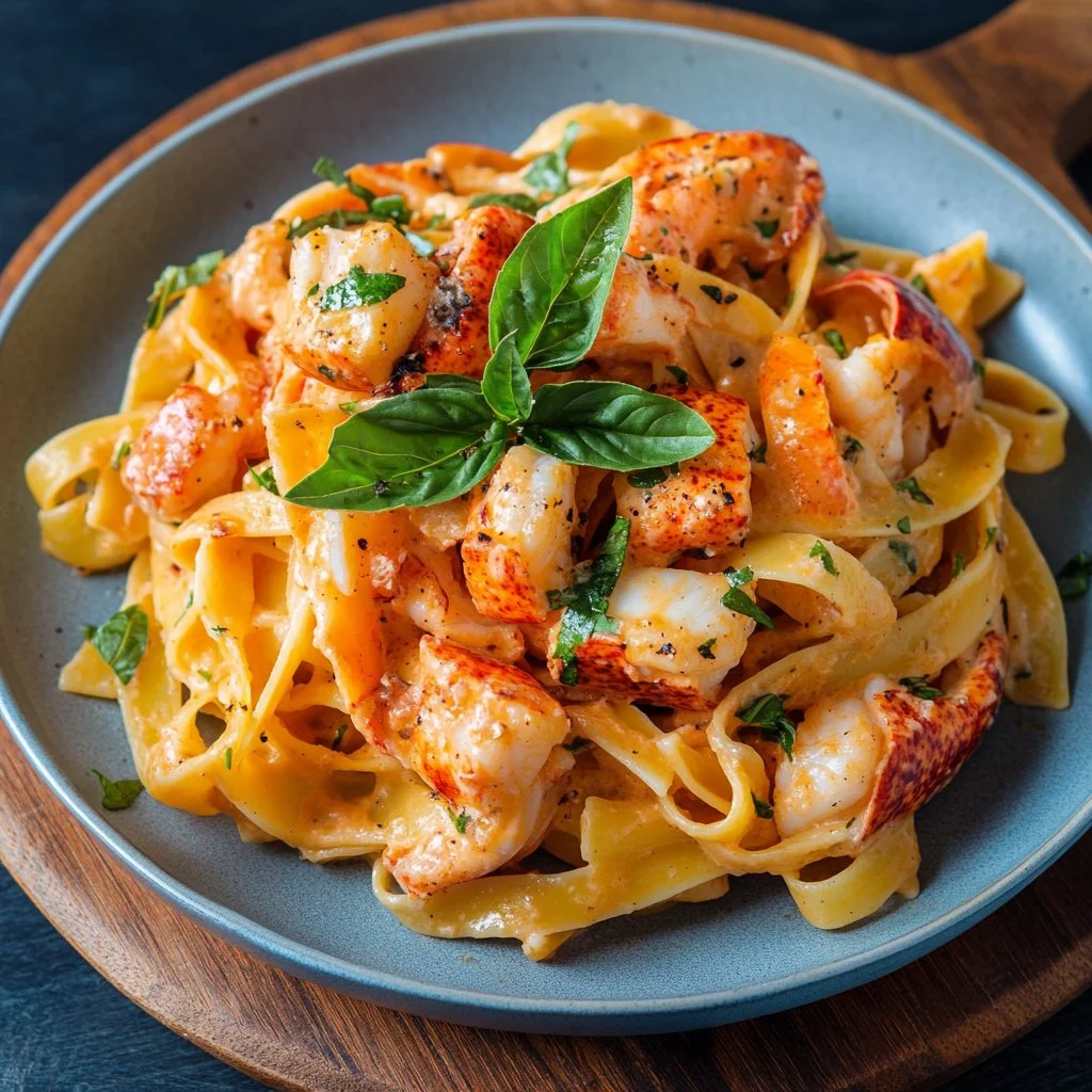 Delicious Lobster Pasta with creamy sauce and fresh herbs