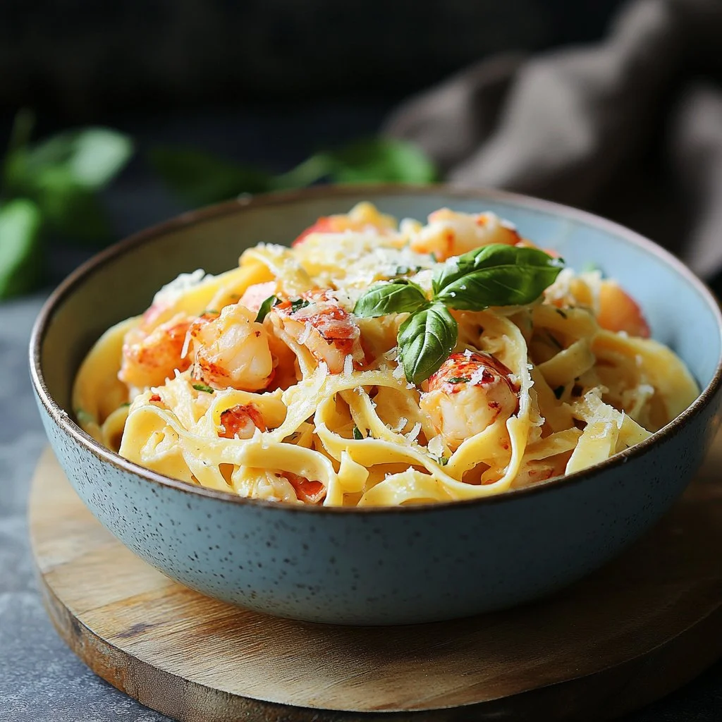 Delicious lobster pasta with creamy sauce and fresh herbs