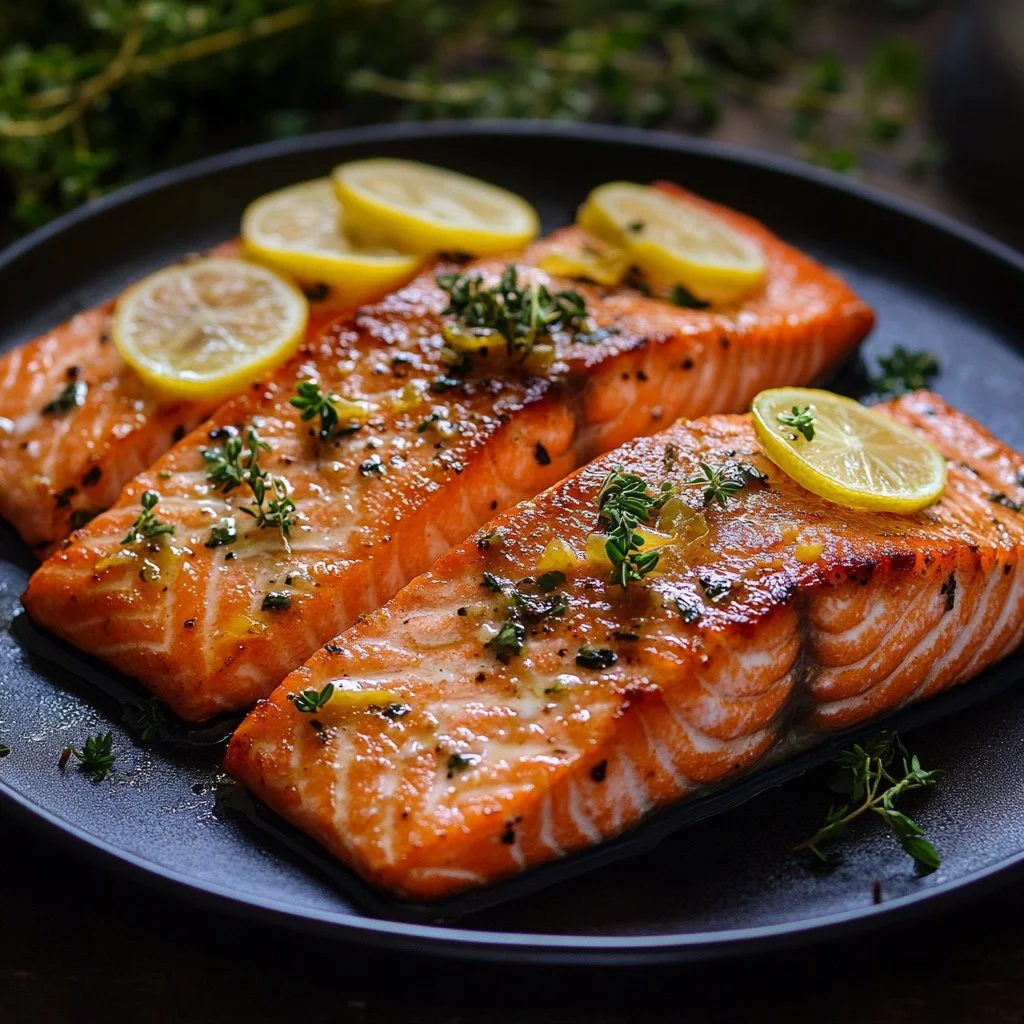 Delicious oven roasted salmon fillet with herbs and seasoning