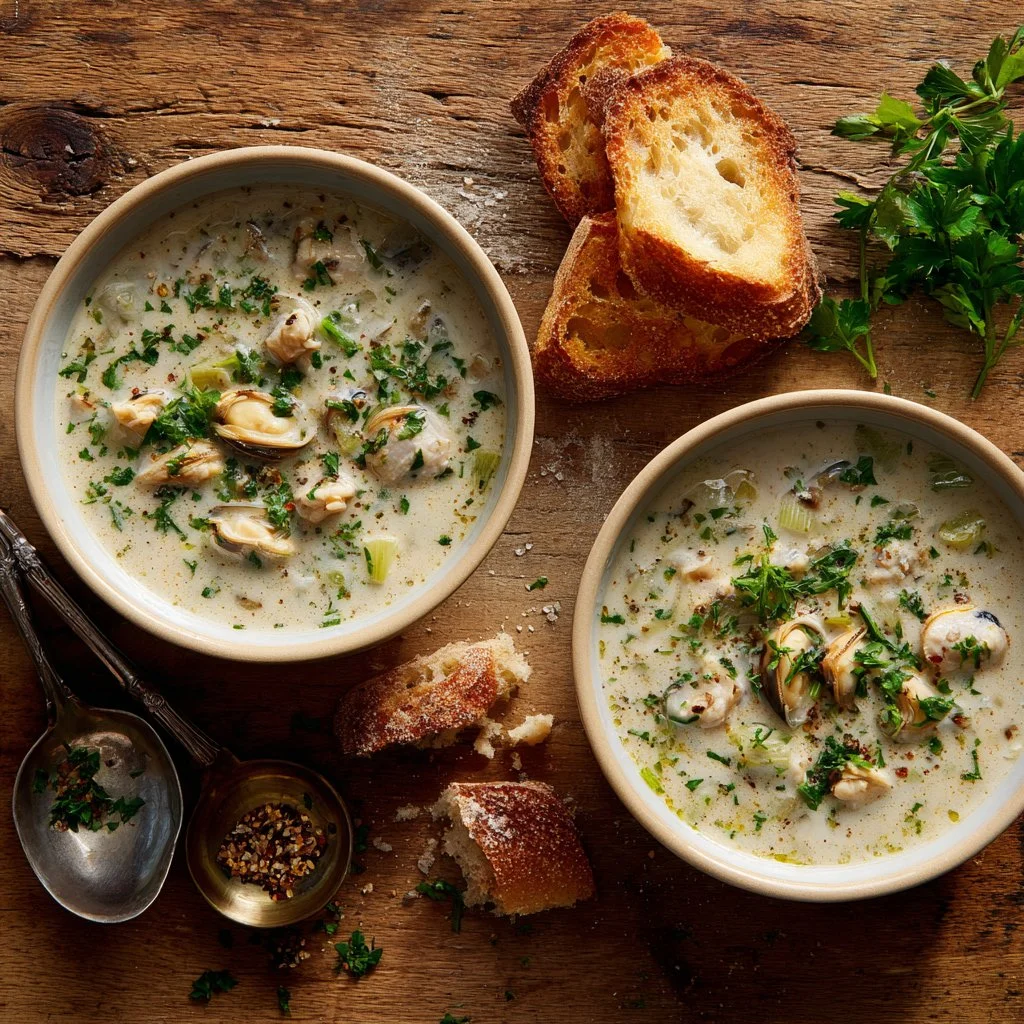Delicious bowl of Oyster Stew with fresh oysters and seasonings