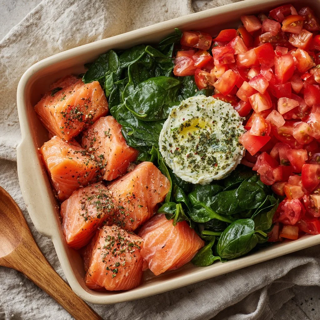 Plate of flavorful salmon pasta garnished with herbs and lemon