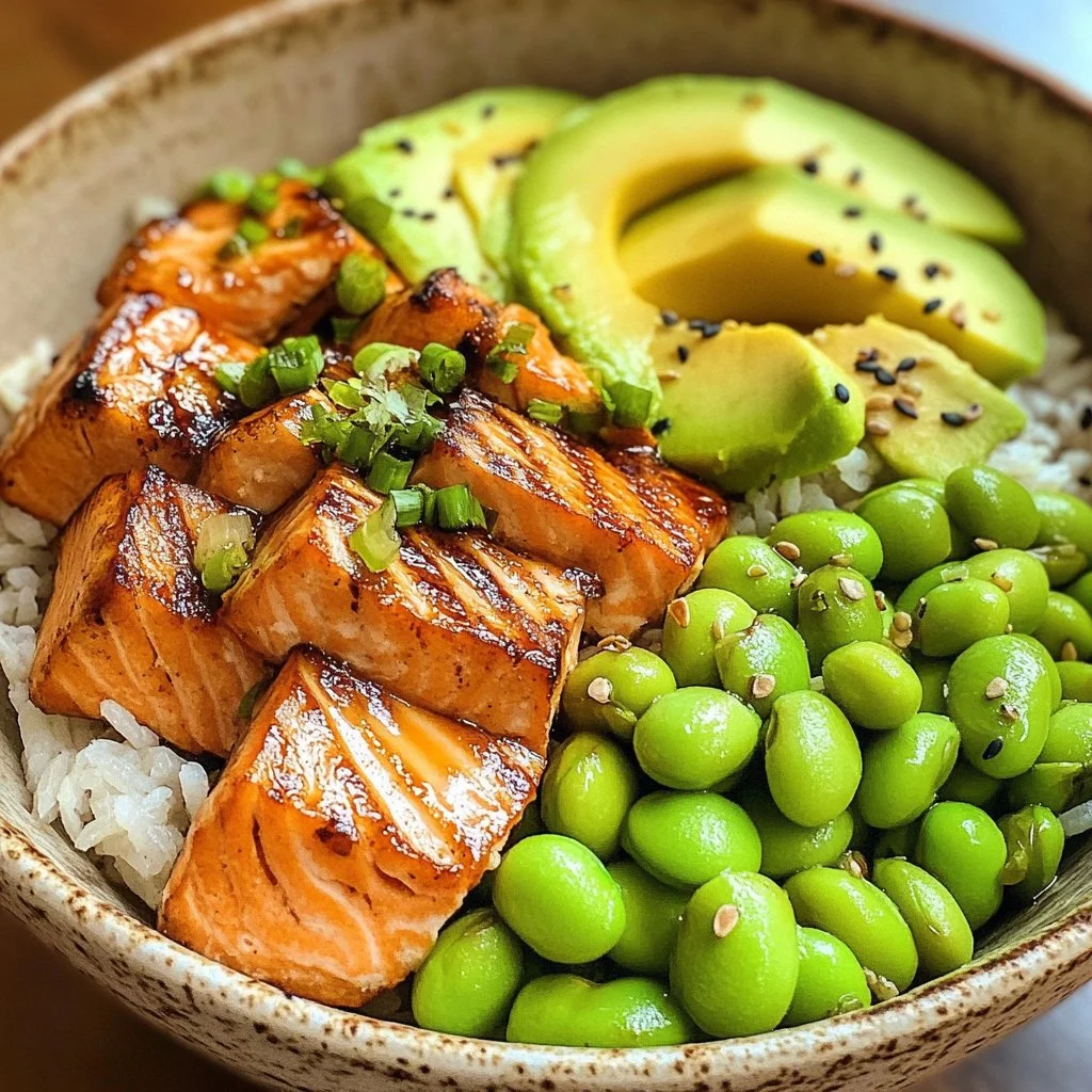Tasty Salmon Teriyaki Bowl with salmon, rice, and vegetables