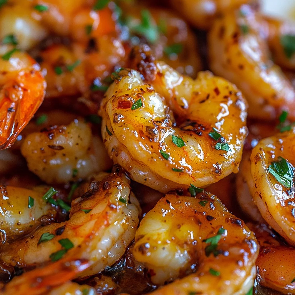 Delicious plate of spicy garlic butter shrimp ready to serve