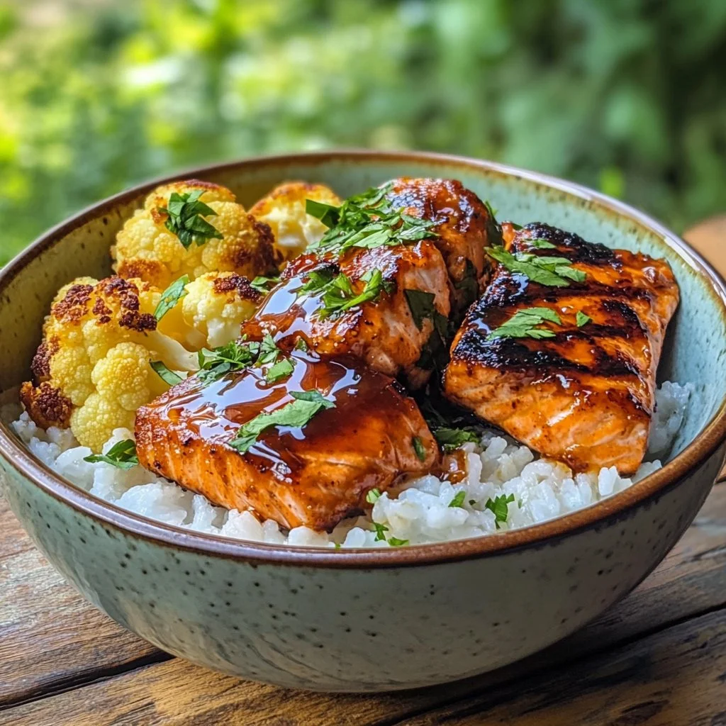 Sriracha Honey Salmon Bowls with vibrant vegetables and grains.
