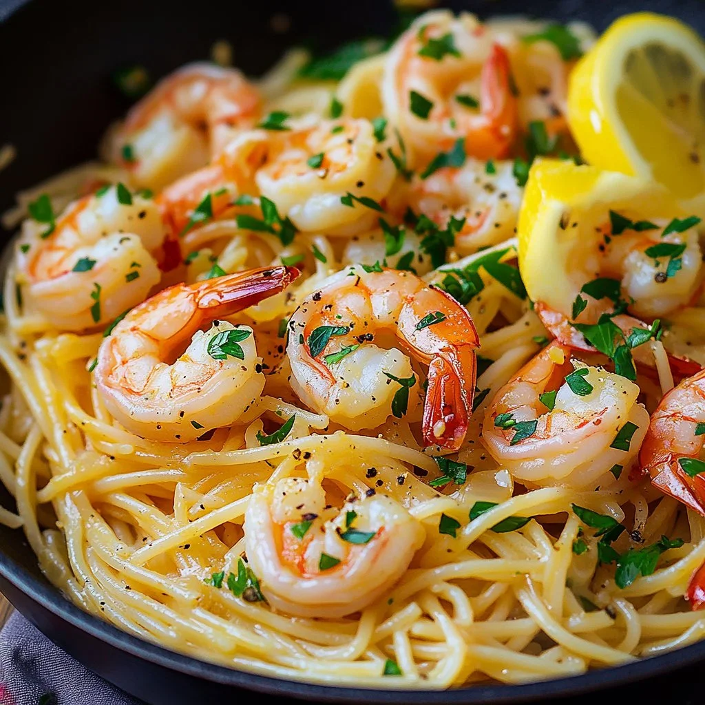 Delicious garlic butter shrimp pasta served in a bowl
