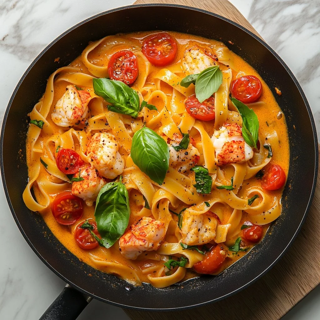 Delicious Lobster Bisque Pasta made from Trader Joe's ingredients