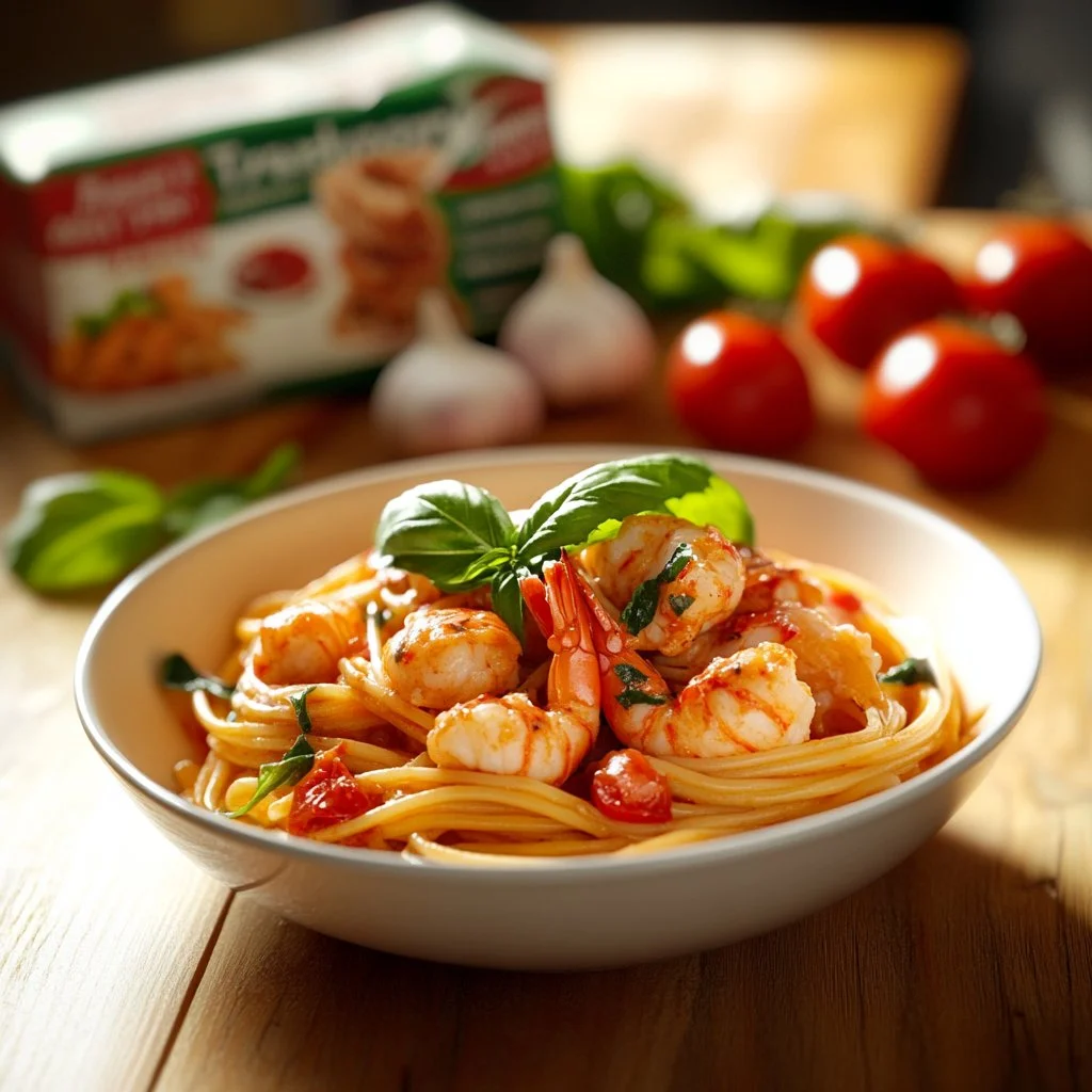 Delicious lobster bisque pasta made with Trader Joe's ingredients