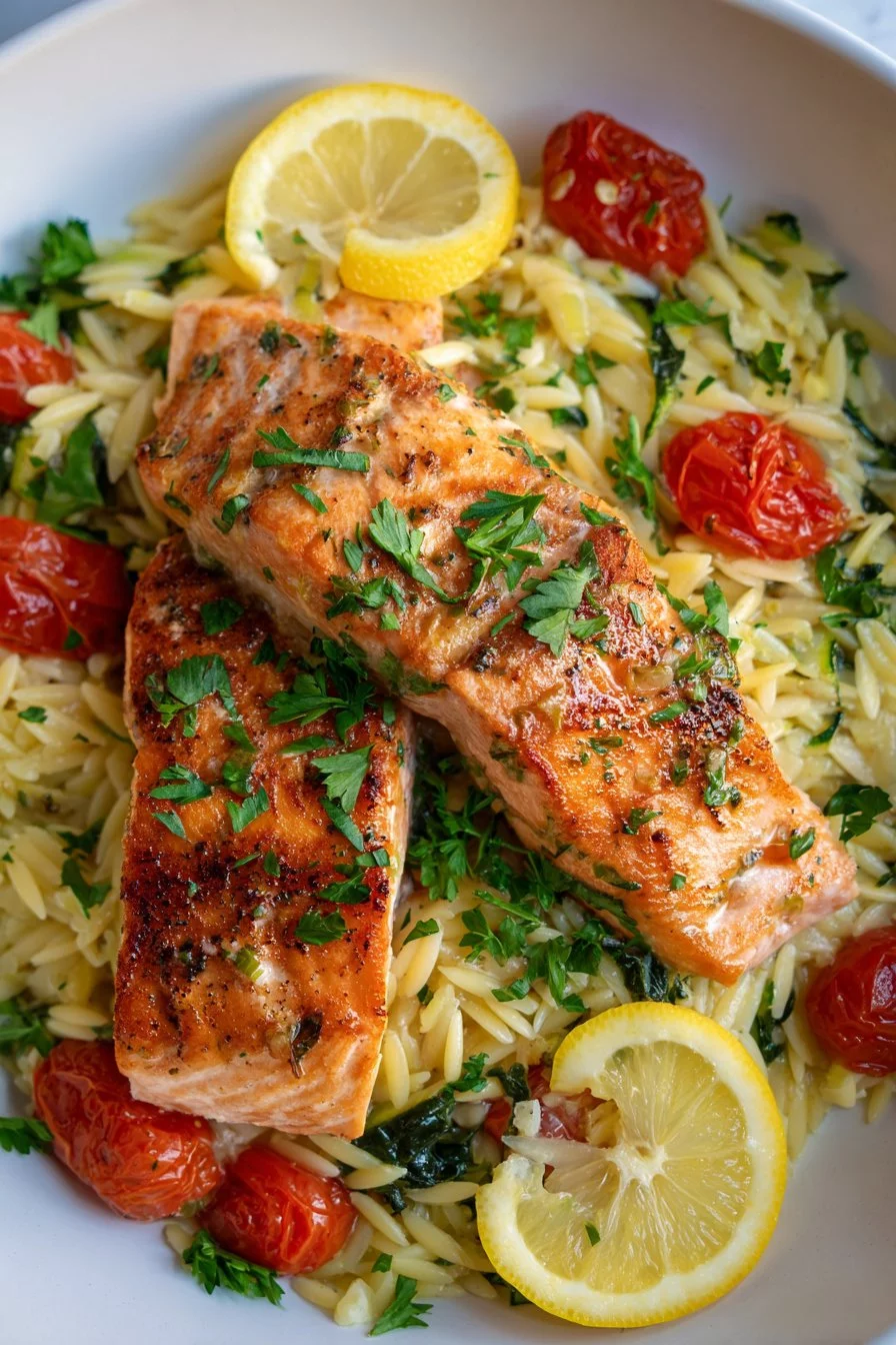 Mediterranean Salmon with Lemon Orzo
