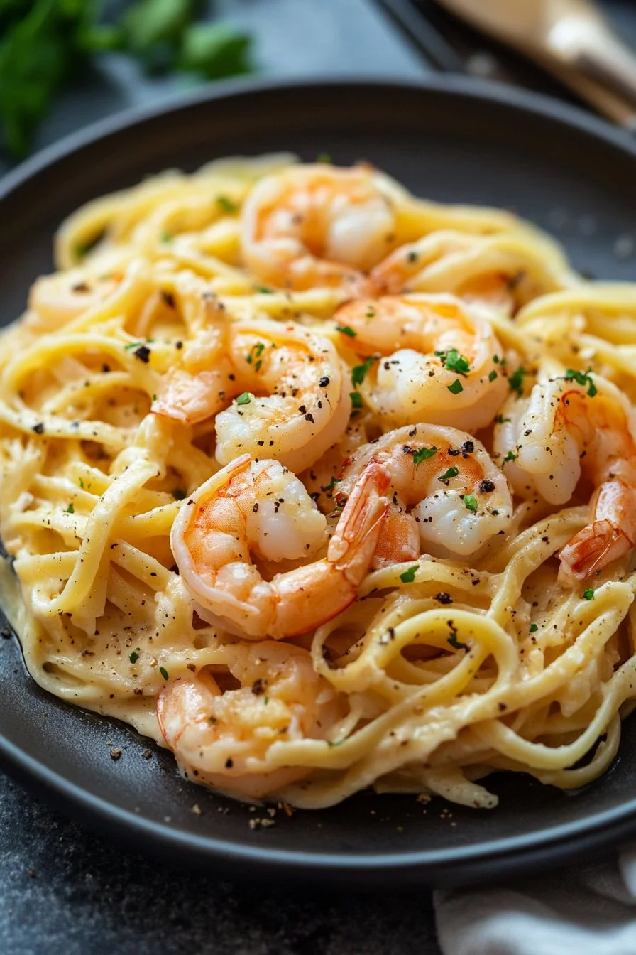 Easy Creamy Shrimp Linguine Recipe (with Garlic)