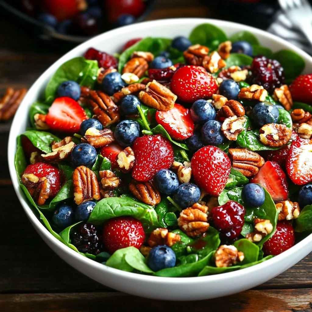 30-Minute strawberry spinach salad with fresh strawberries and spinach leaves