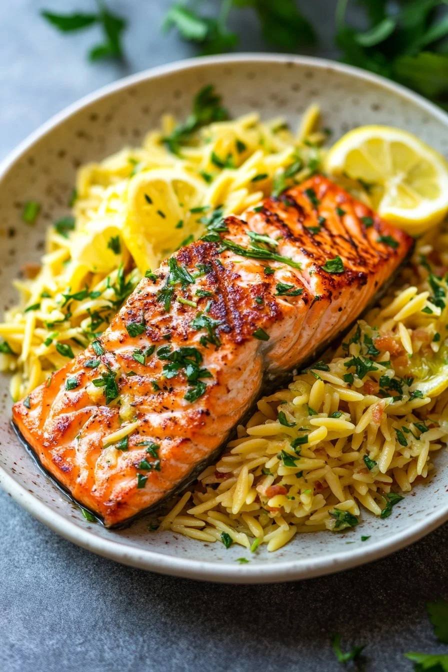 Mediterranean Salmon with Lemon Orzo