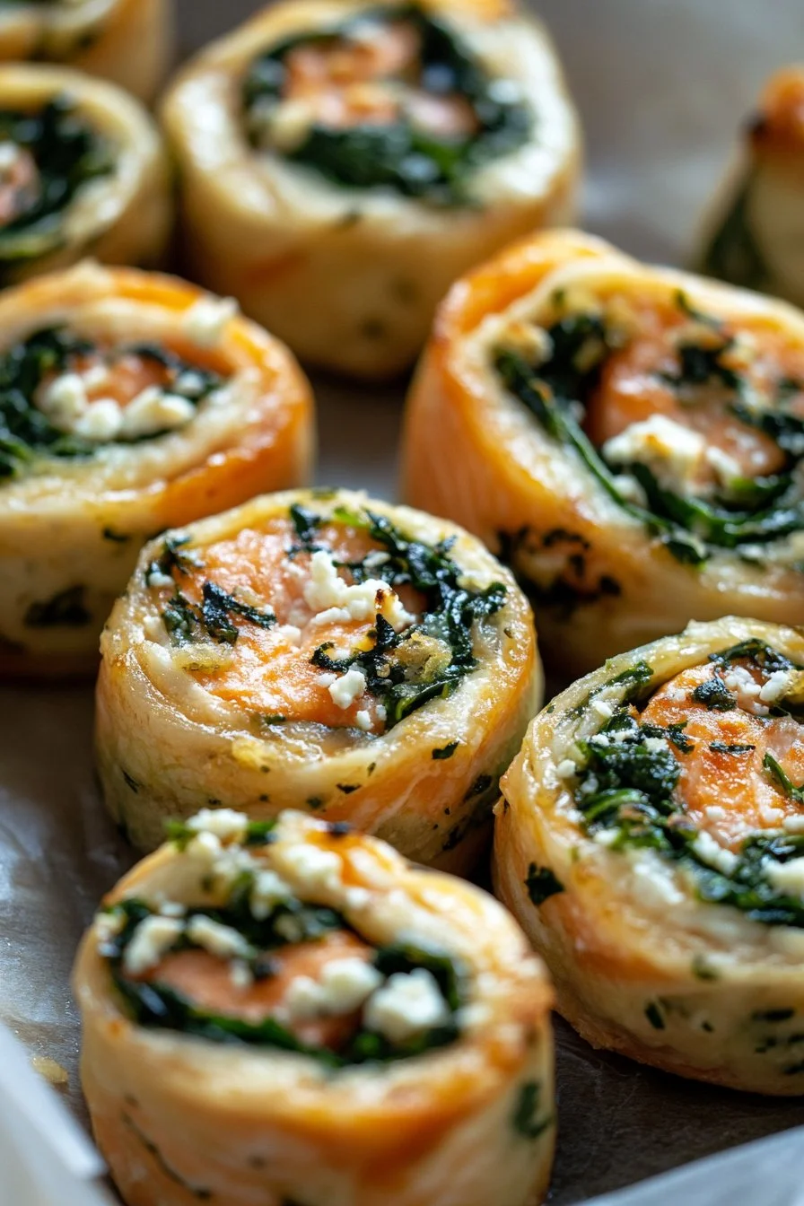 Spinach & Feta Stuffed Salmon Pinwheels