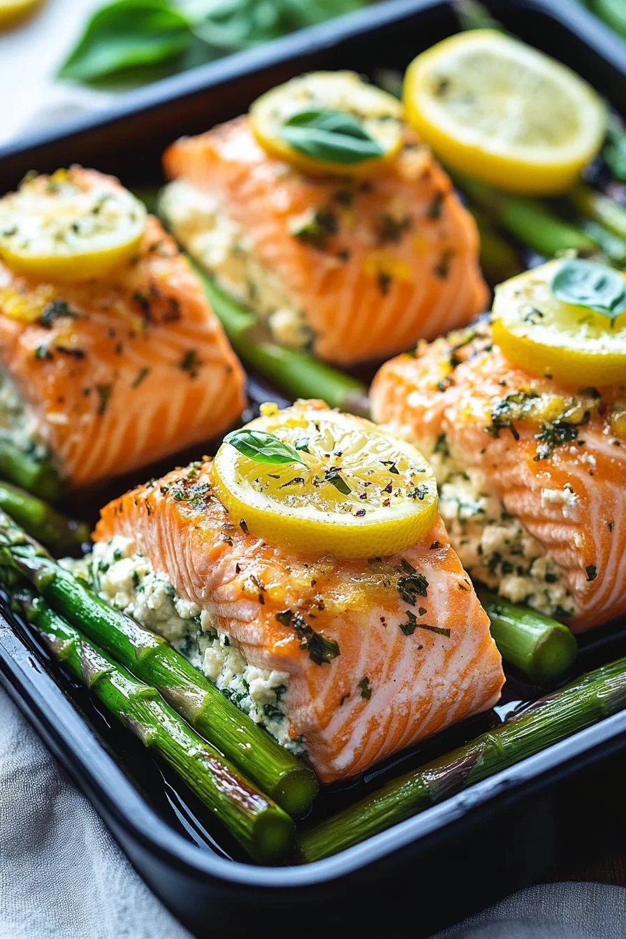 Asparagus & Lemon Basil Ricotta Stuffed Salmon Rolls