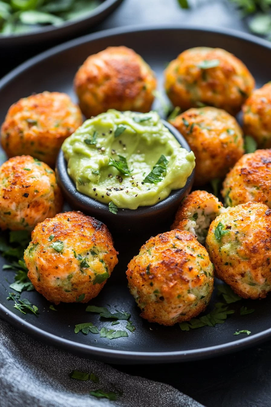 Salmon Balls with Creamy Avocado Sauce