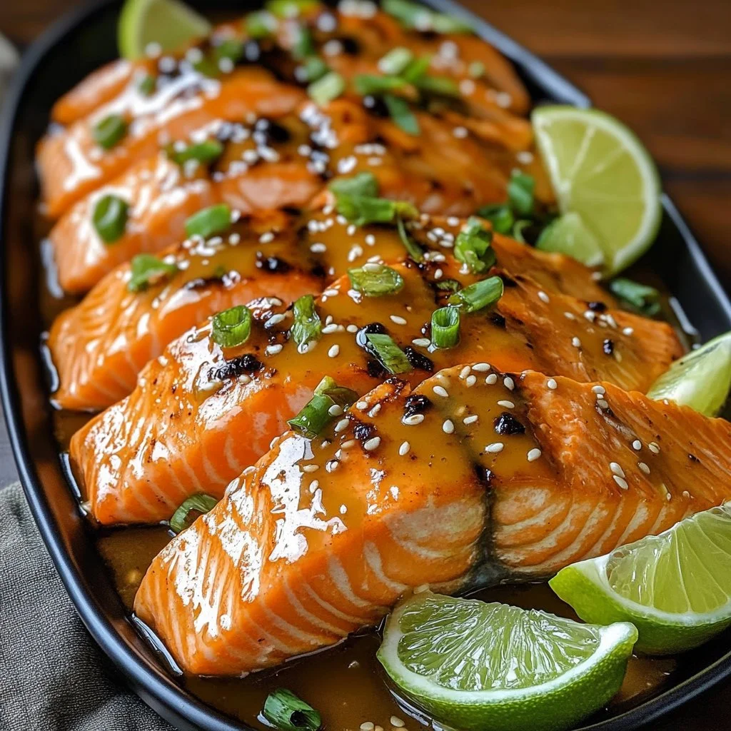 Bang Bang Salmon dish with spicy sauce and garnishes on a plate