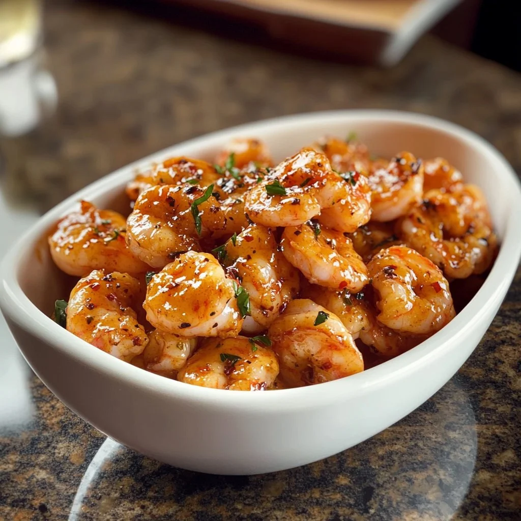 Plate of crispy Bang Bang Shrimp topped with spicy sauce and garnish