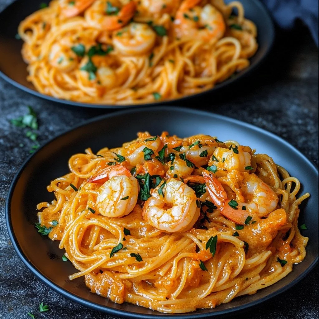 Delicious Bang Bang Shrimp Pasta topped with sauce and shrimp