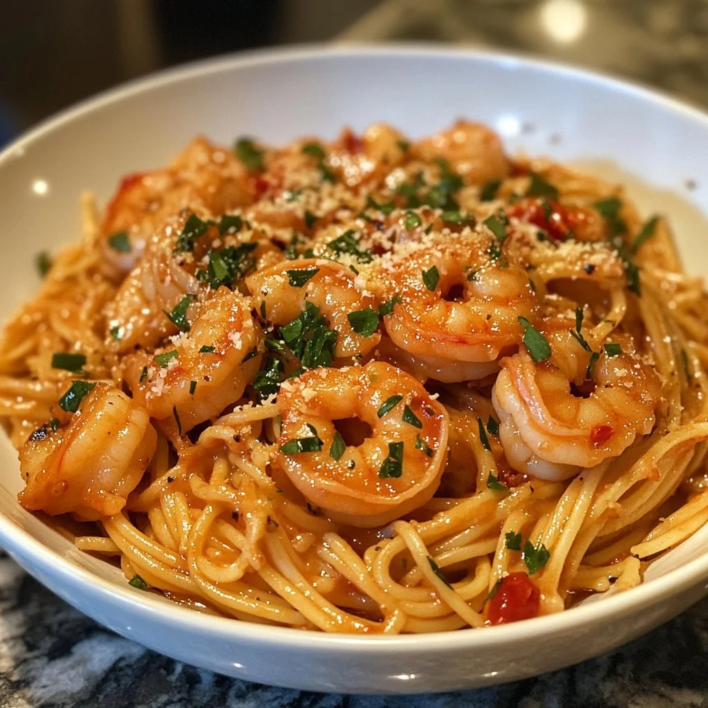 Delicious Bang Bang Shrimp Pasta with shrimp in a creamy sauce