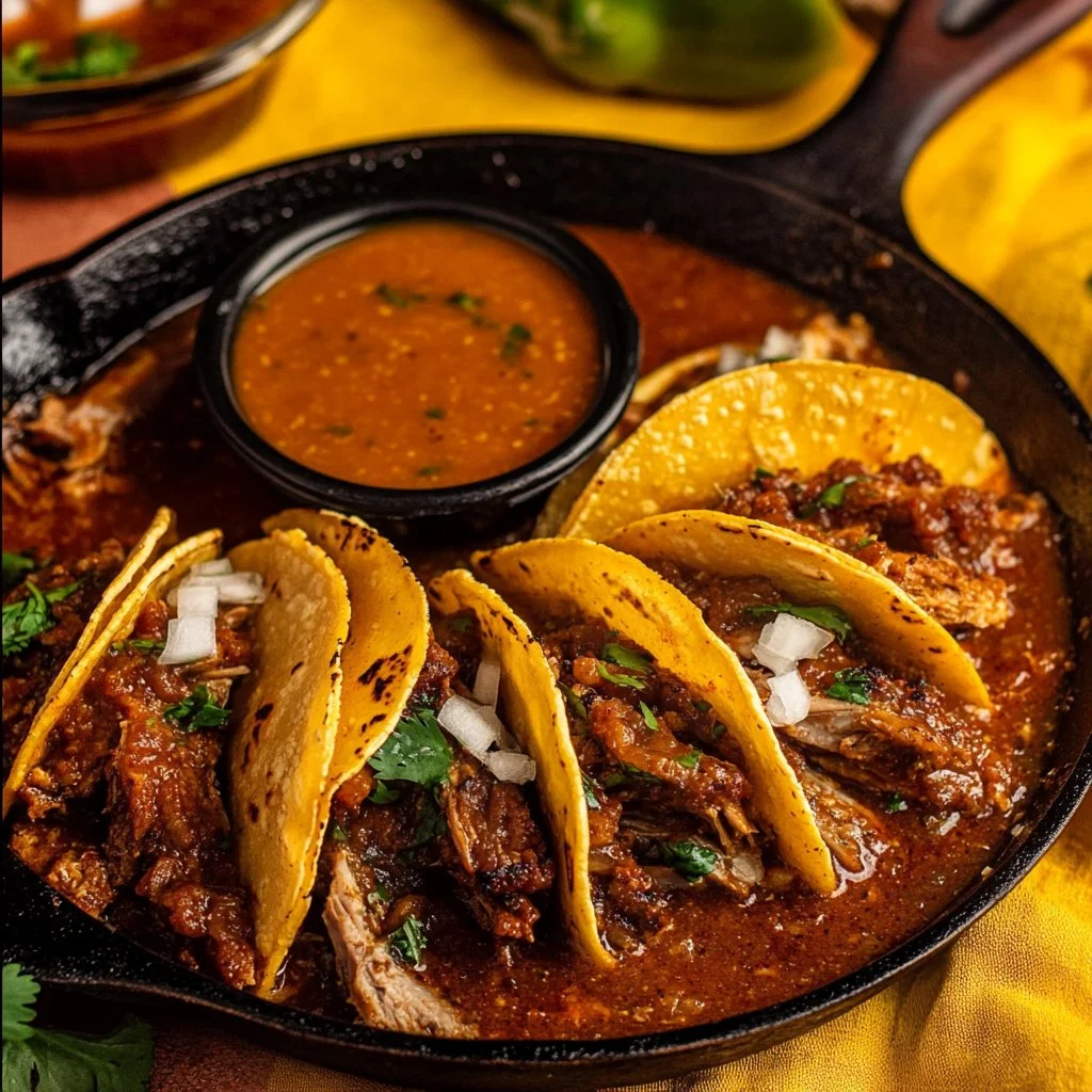 Delicious Birria Tacos served with consomé