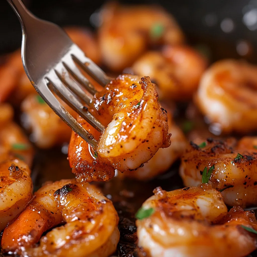 Deliciously spicy Cajun shrimp served with rice and garnished with herbs
