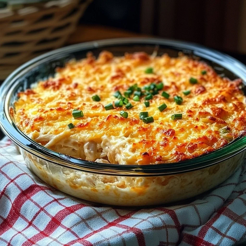 Delicious cheesy crab casserole topped with breadcrumbs, ready to enjoy.