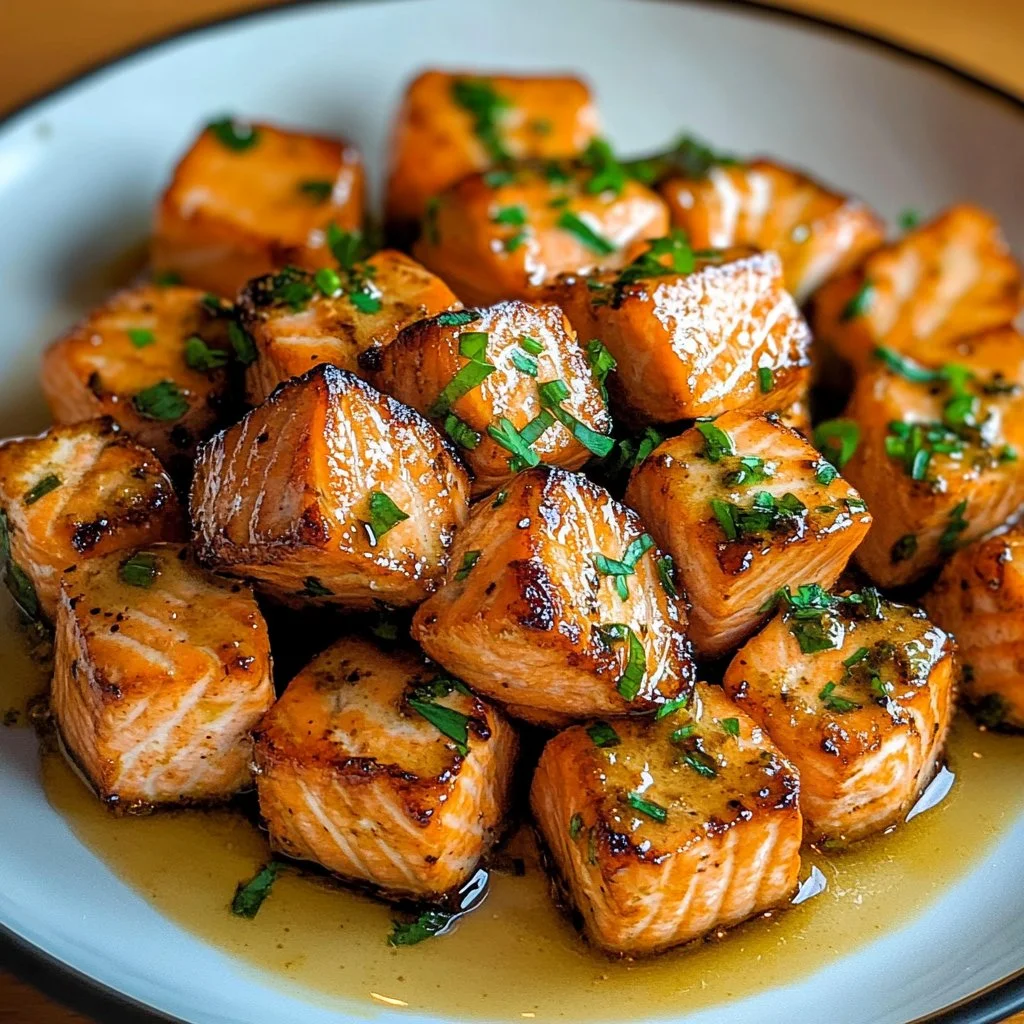 Crispy Bang Bang Salmon Bites served on a plate garnished with fresh herbs.