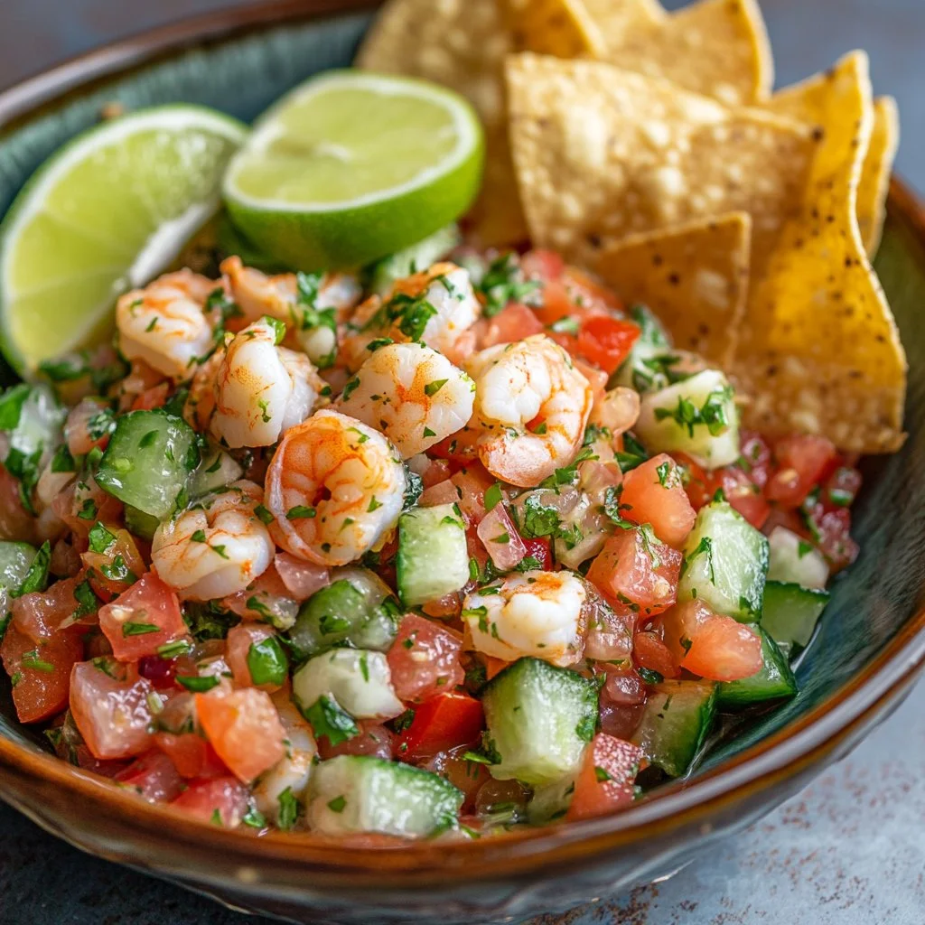 Delicious easy shrimp ceviche served in a bowl with fresh ingredients