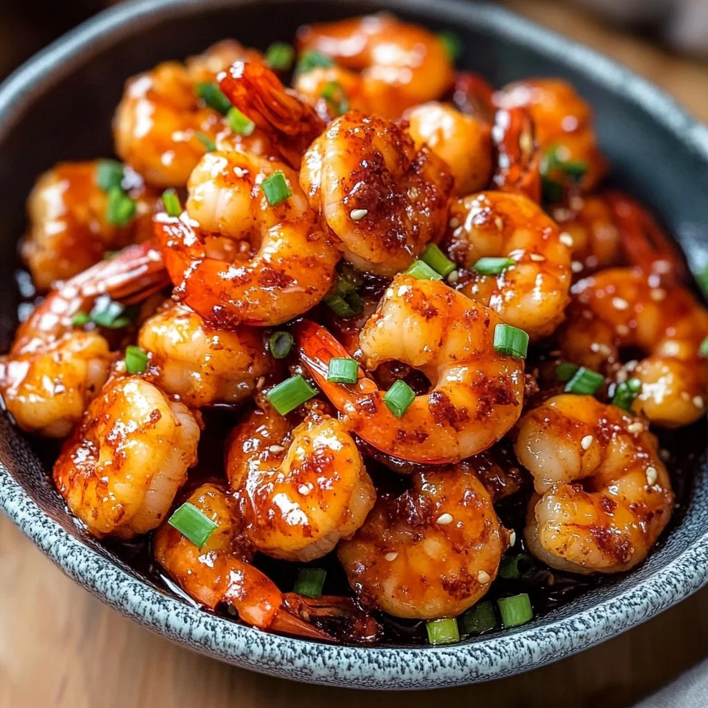 Crispy Firecracker Shrimp garnished with green onions and served with dipping sauce