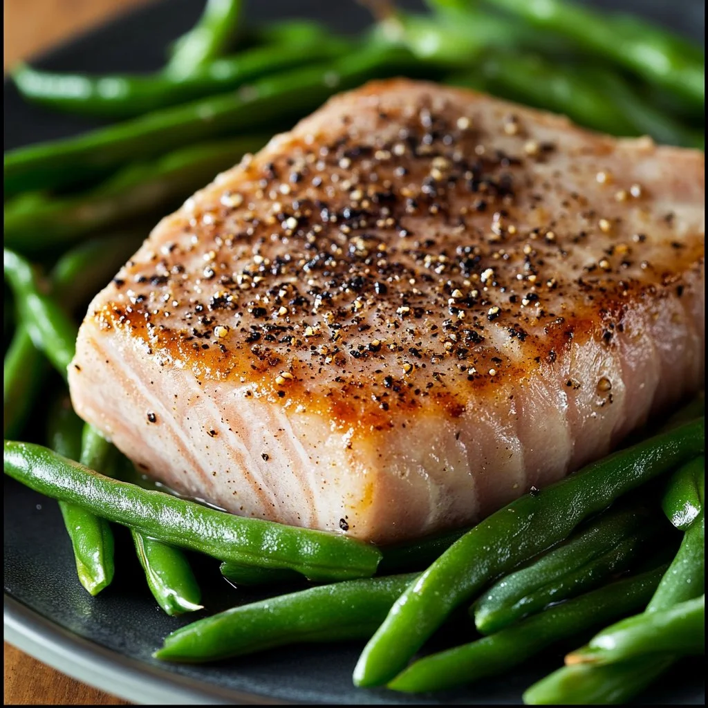 Gordon Ramsay's perfectly seared tuna steak served on a plate