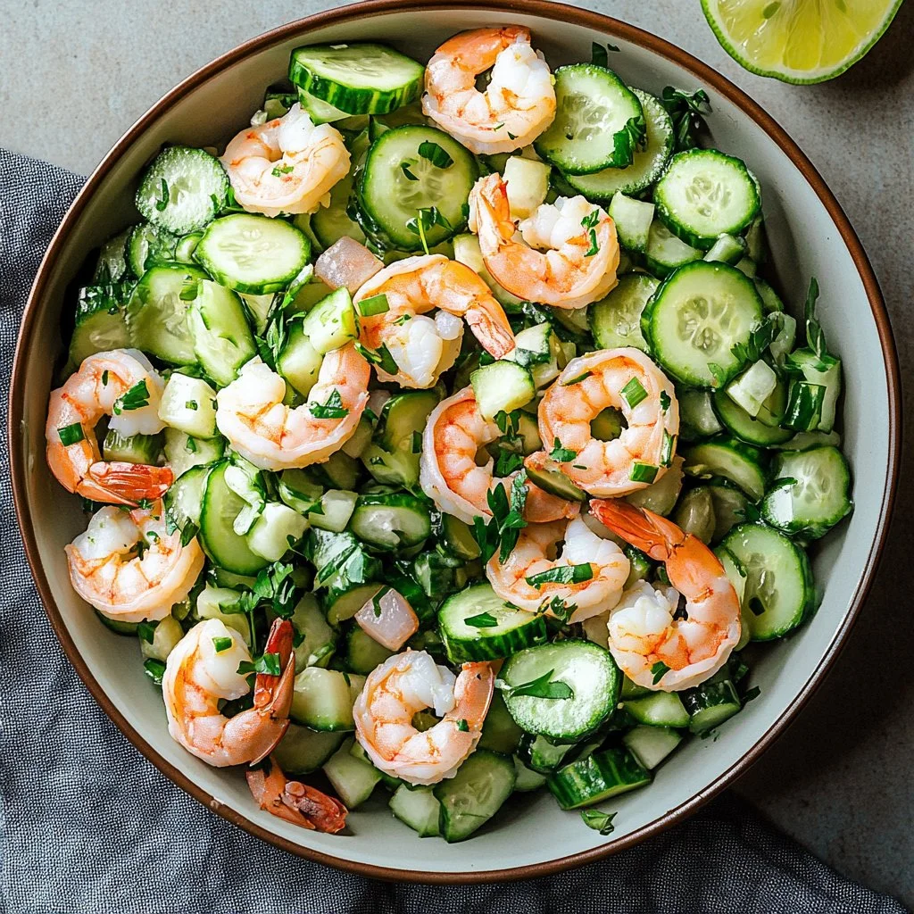Healthy cucumber shrimp salad with fresh ingredients and vibrant colors