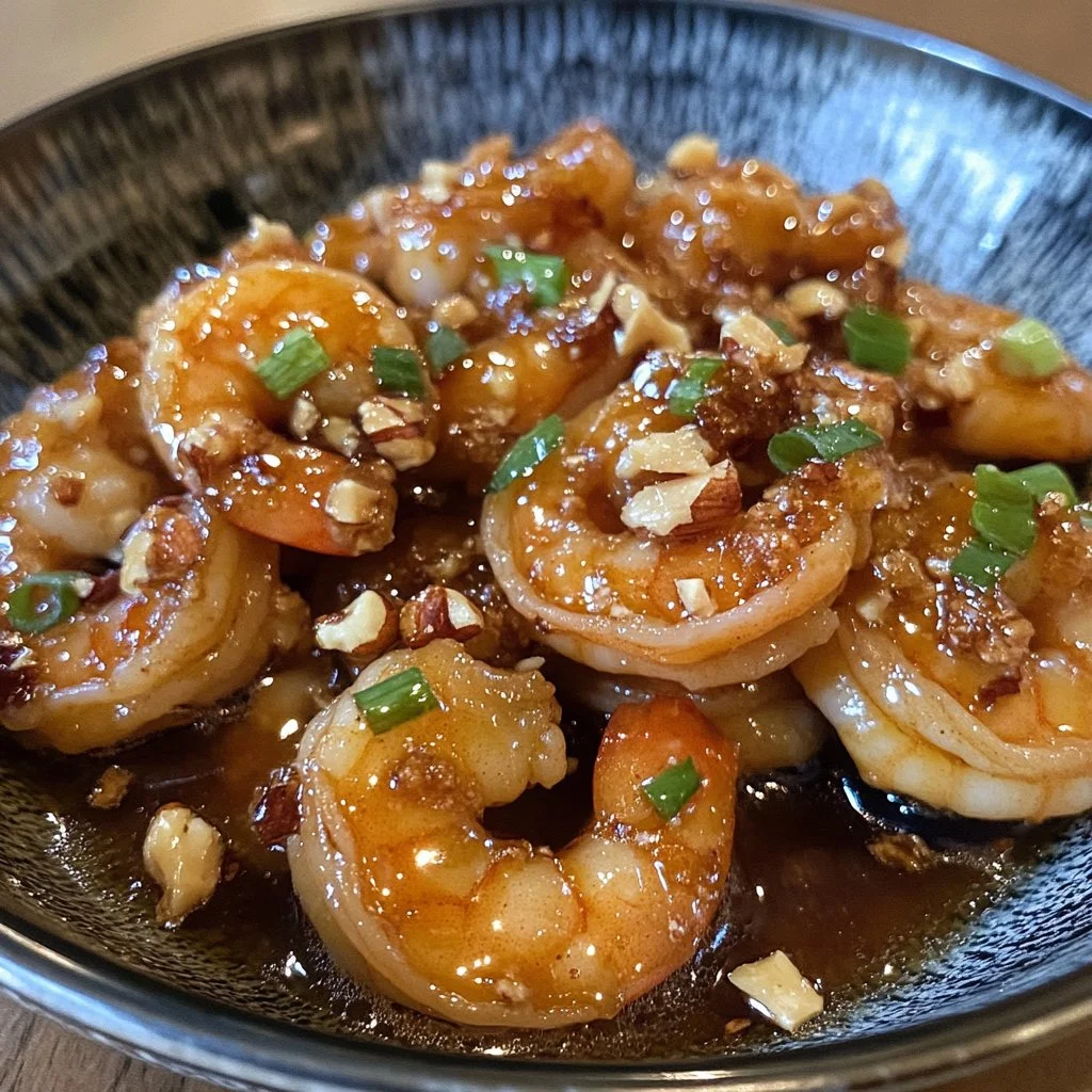Honey Walnut Shrimp served with crunchy walnuts and a sweet glaze on a plate