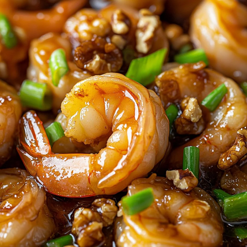 Delicious Honey Walnut Shrimp served with crispy walnuts and a sweet glaze.