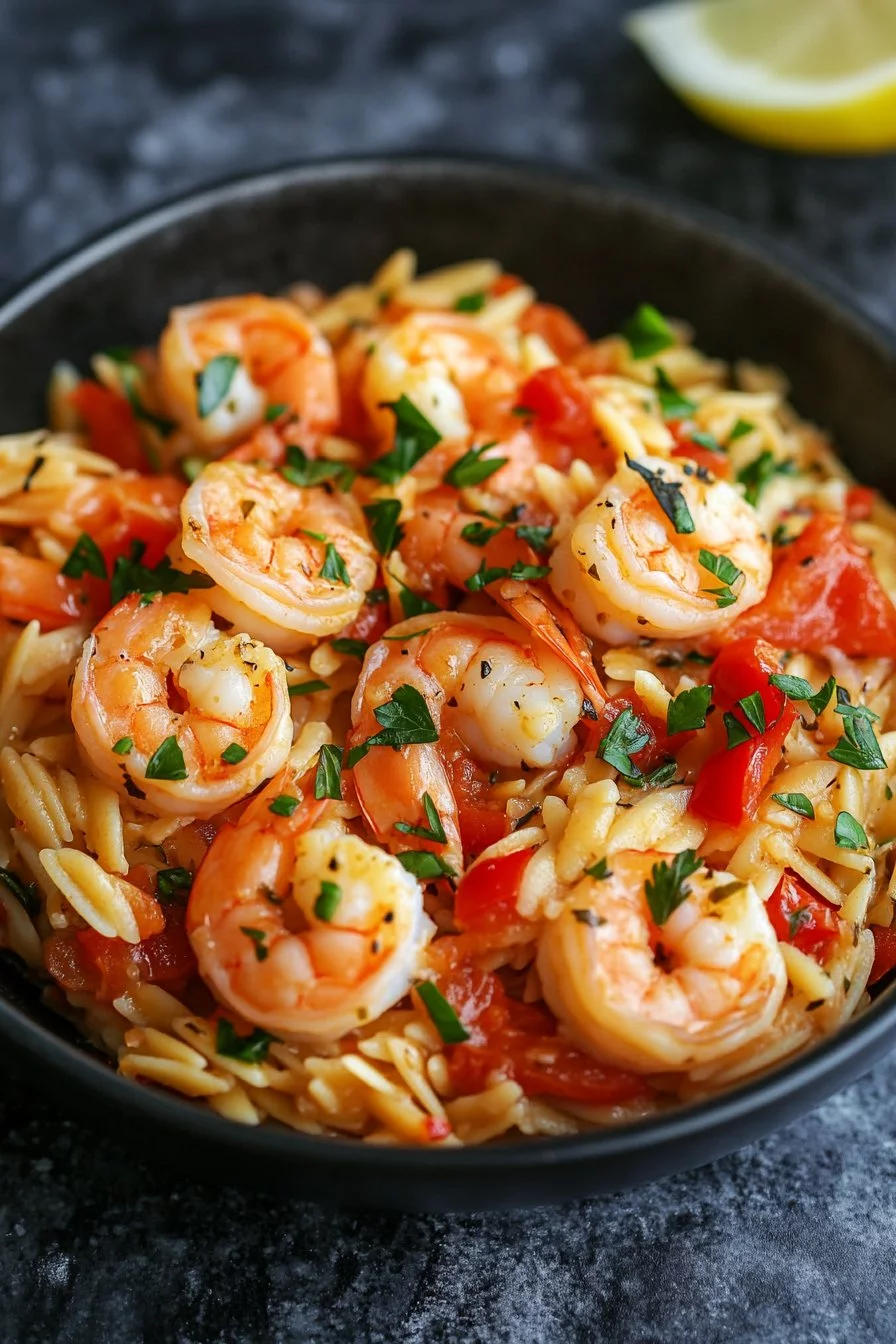 Shrimp Orzo In Lemon Garlic Sauce