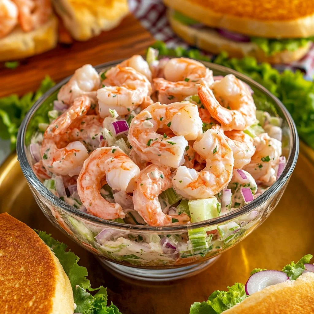 Delicious shrimp salad with fresh vegetables and a tangy dressing