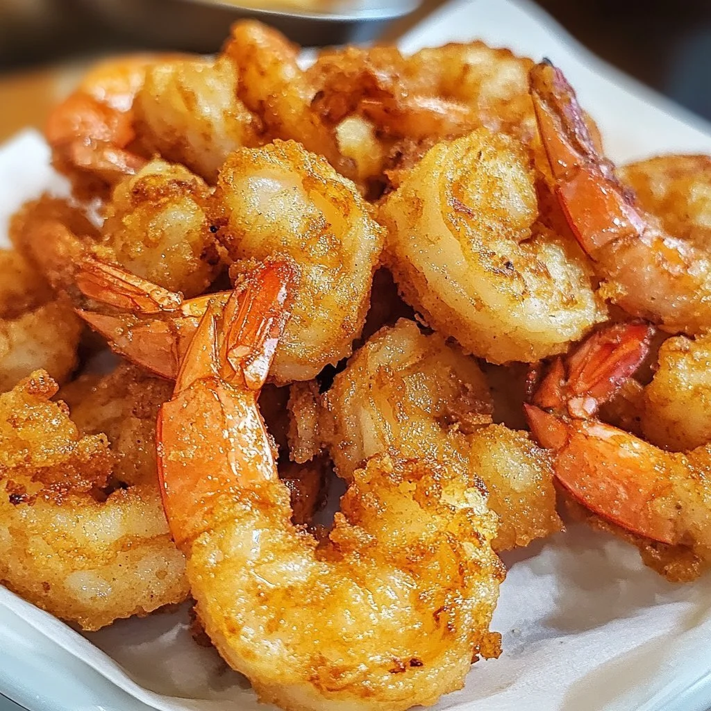 Plate of delicious Southern Fried Shrimp served with dipping sauce