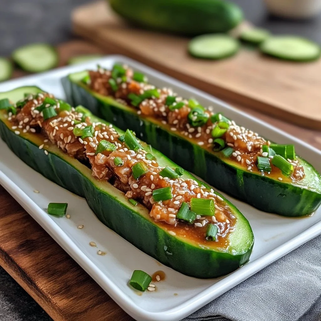 Spicy Tuna Cucumber Boats served with fresh ingredients