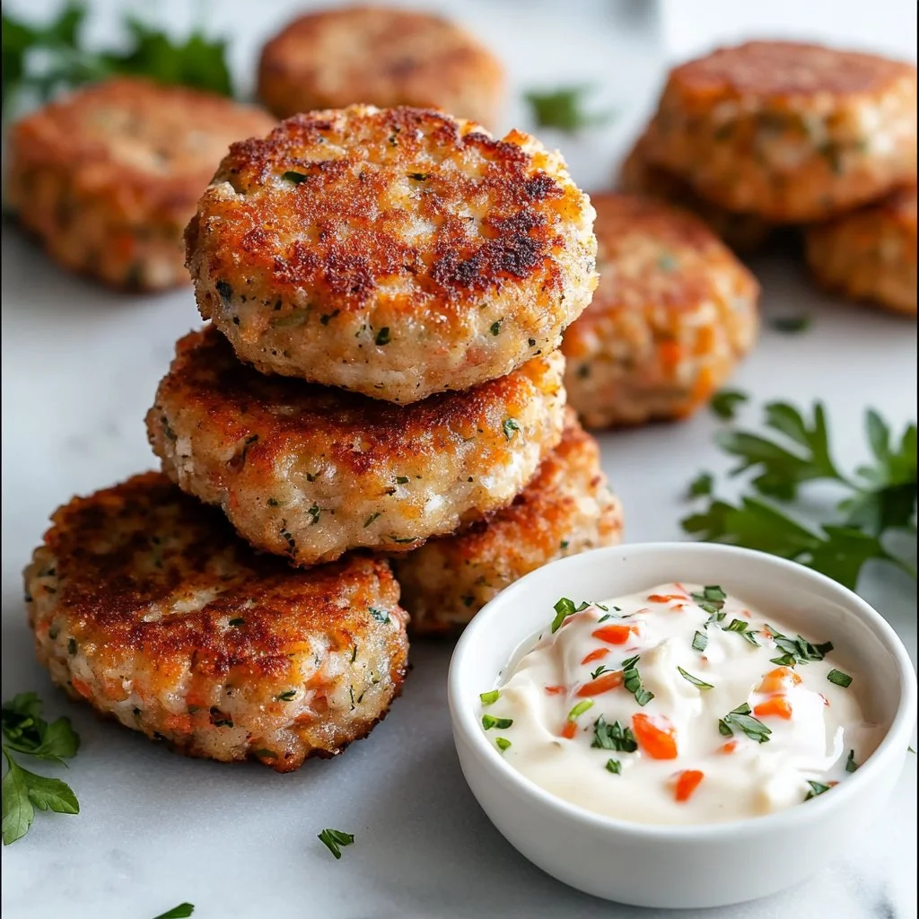 Delicious homemade sardine fish cakes served on a plate with herbs.