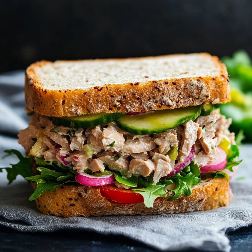 Delicious homemade tuna sandwich made with fresh ingredients