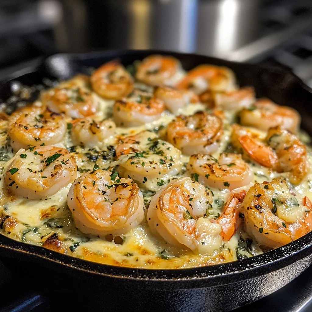 Delicious Spinach & Artichoke stuffed shrimp on a dish